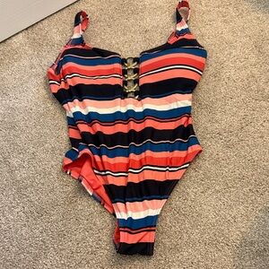 MICHAEL Michael Kors Coral Swimsuit with Navy Trim